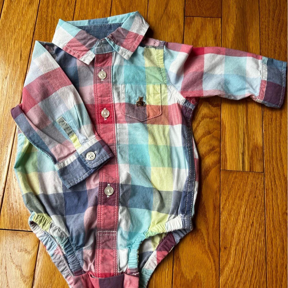 EUC, Baby GAP, size 3m-6m, spring plaid, polo bodysuit/onesie.